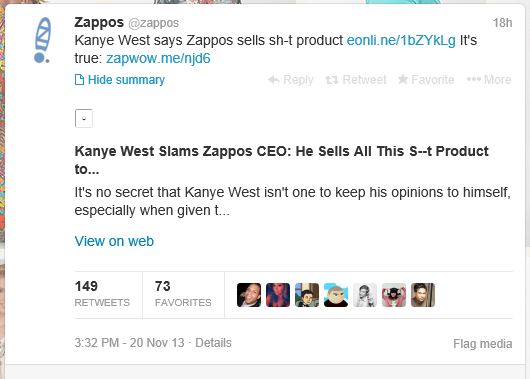 Zappos twitter response to Kanye